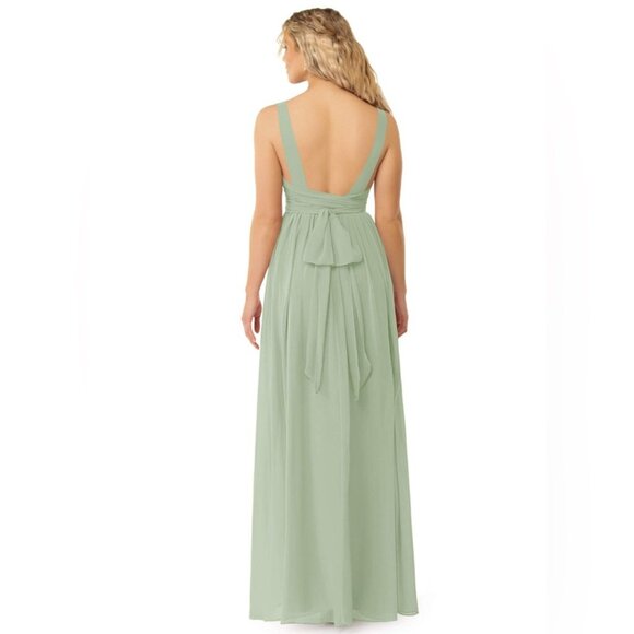 Azazie Kora Sage Green Bridesmaid Dress A-Line Pleated Chiffon Size 14 - Picture 2 of 10